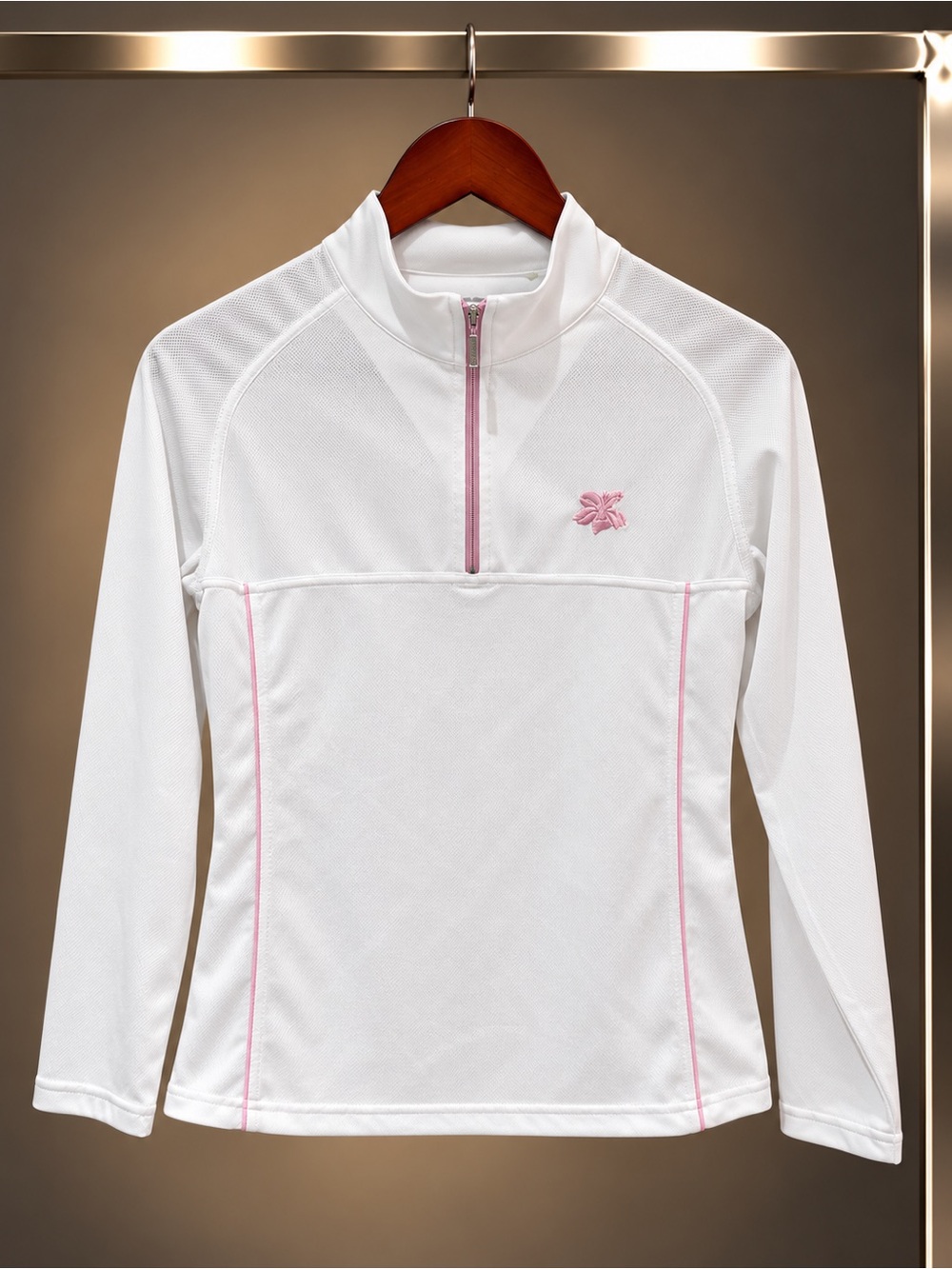 BOAST Quarter Zip Pullover White Pink Piping Tennis Golf Top Women's S